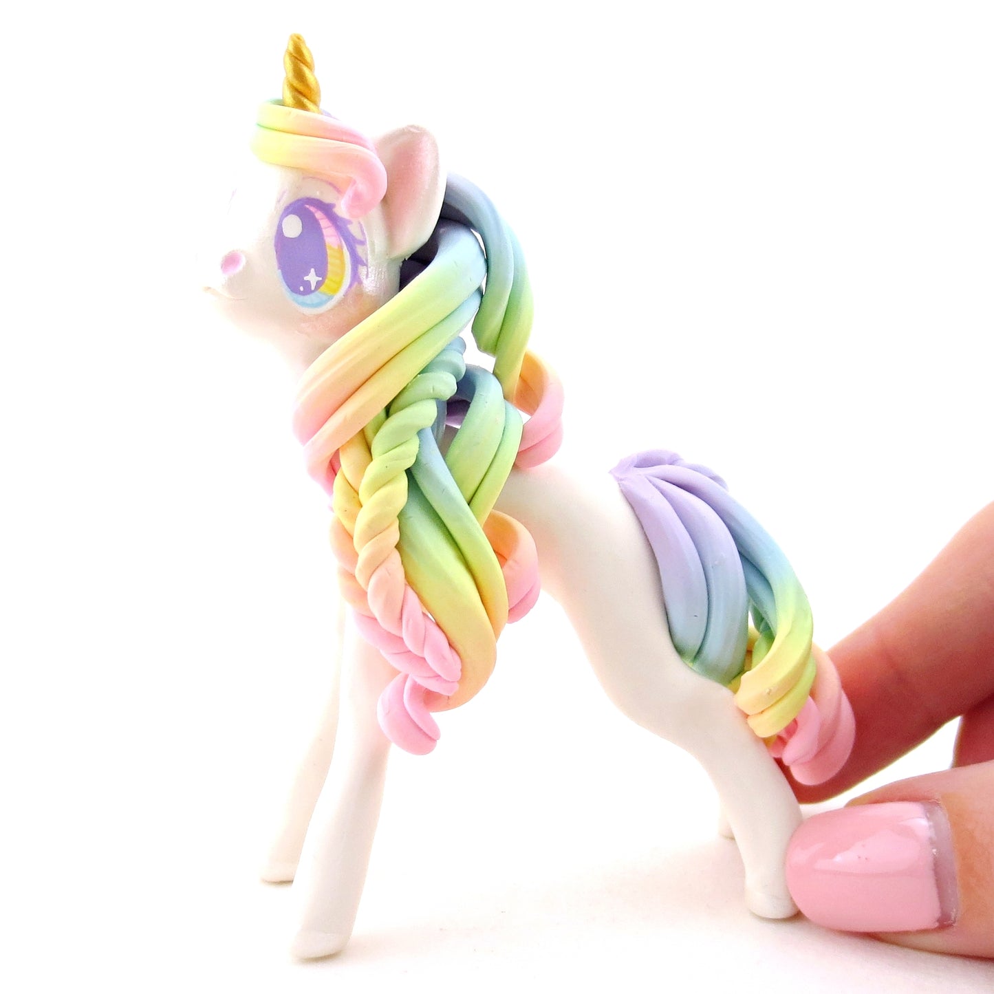 Rainbow Unicorn with Purple to Pink Hair Figurine - Polymer Clay Rainbow Animals