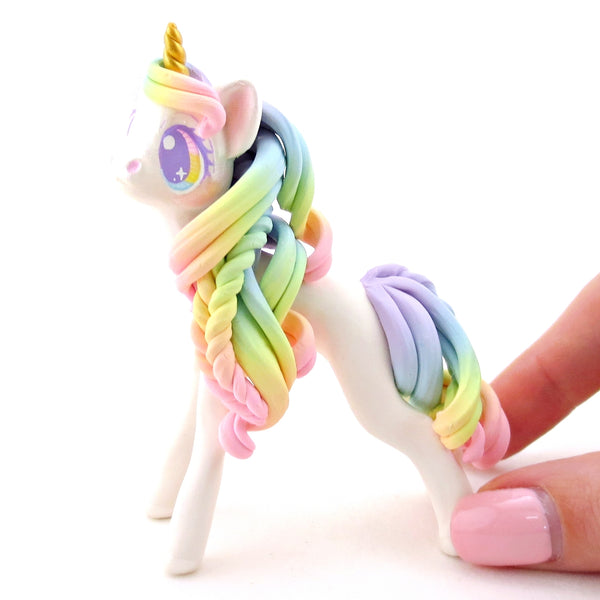Rainbow Unicorn with Purple to Pink Hair Figurine - Polymer Clay Rainbow Animals