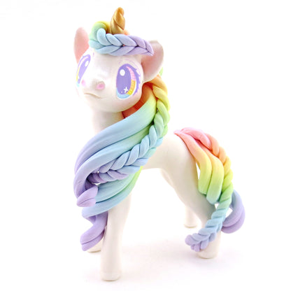 Rainbow Unicorn with Pink to Purple Hair Figurine - Polymer Clay Rainbow Animals