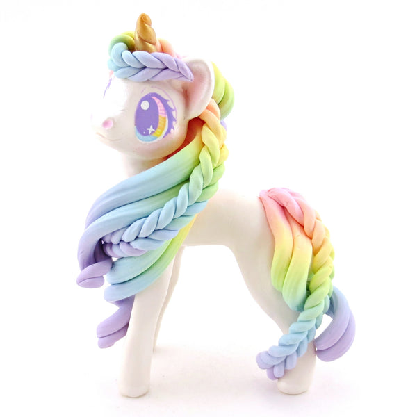 Rainbow Unicorn with Pink to Purple Hair Figurine - Polymer Clay Rainbow Animals