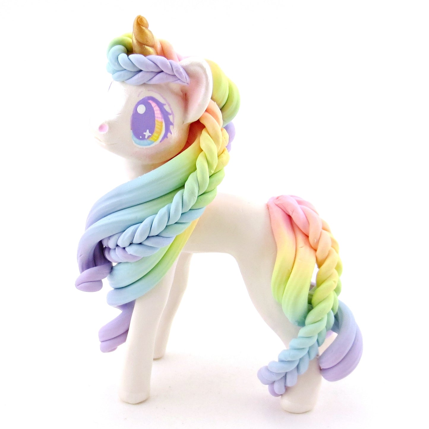 Rainbow Unicorn with Pink to Purple Hair Figurine - Polymer Clay Rainbow Animals