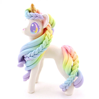 Rainbow Unicorn with Pink to Purple Hair Figurine - Polymer Clay Rainbow Animals