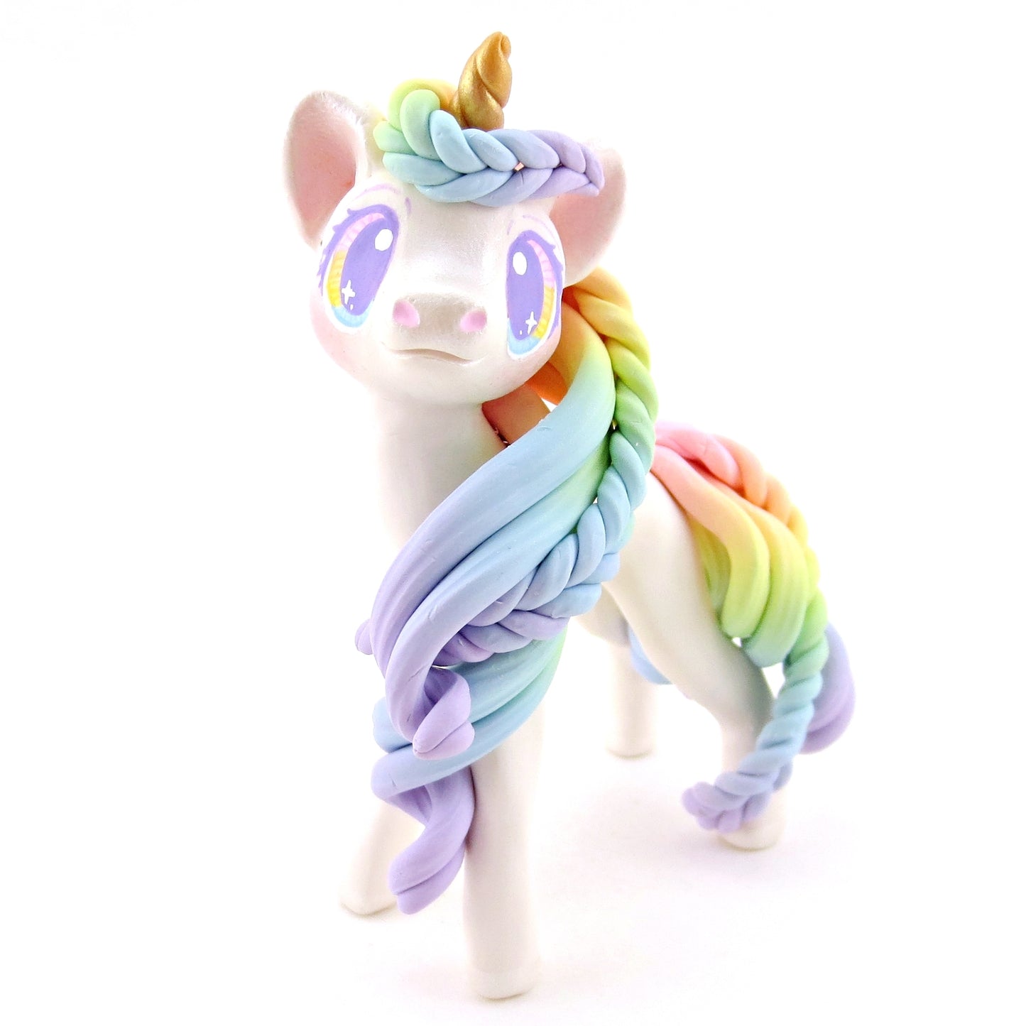 Rainbow Unicorn with Pink to Purple Hair Figurine - Polymer Clay Rainbow Animals