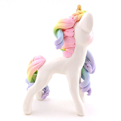 Rainbow Unicorn with Pink to Purple Hair Figurine - Polymer Clay Rainbow Animals