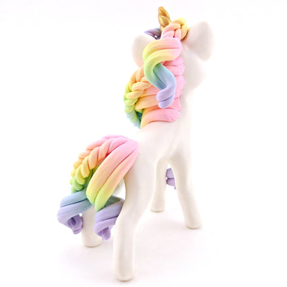 Rainbow Unicorn with Pink to Purple Hair Figurine - Polymer Clay Rainbow Animals