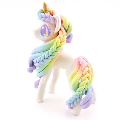 Rainbow Unicorn with Pink to Purple Hair Figurine - Polymer Clay Rainbow Animals