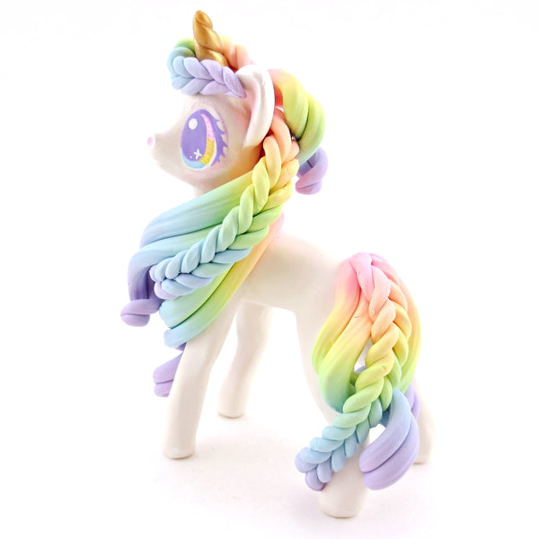 Rainbow Unicorn with Pink to Purple Hair Figurine - Polymer Clay Rainbow Animals