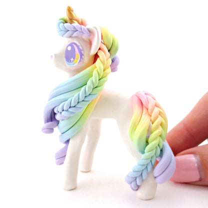 Rainbow Unicorn with Pink to Purple Hair Figurine - Polymer Clay Rainbow Animals