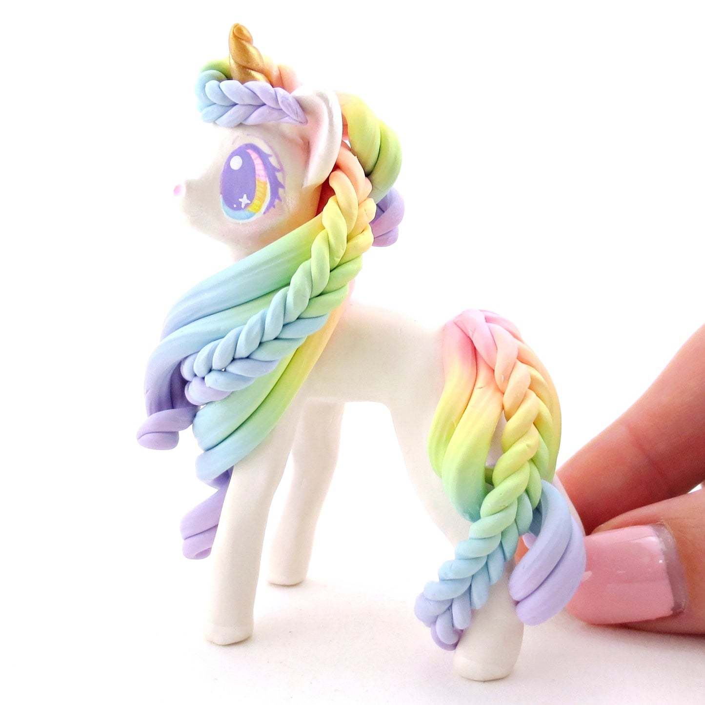 Rainbow Unicorn with Pink to Purple Hair Figurine - Polymer Clay Rainbow Animals