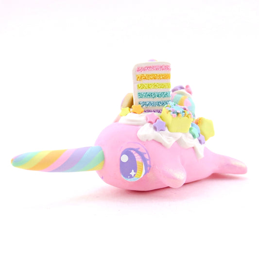 Rainbow Dessert Pink Narwhal Figurine - Polymer Clay Rainbow Animals