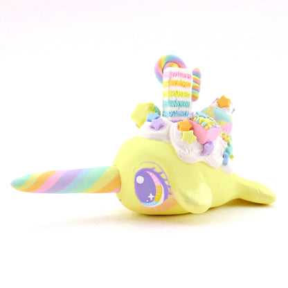 Rainbow Dessert Yellow Narwhal Figurine - Polymer Clay Rainbow Animals