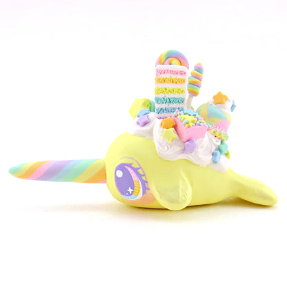 Rainbow Dessert Yellow Narwhal Figurine - Polymer Clay Rainbow Animals