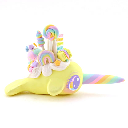 Rainbow Dessert Yellow Narwhal Figurine - Polymer Clay Rainbow Animals