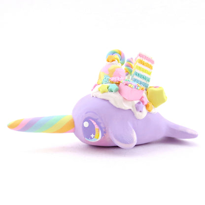 Rainbow Dessert Purple Narwhal Figurine - Polymer Clay Rainbow Animals