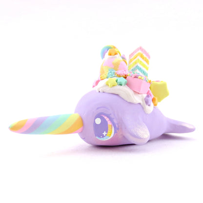 Rainbow Dessert Purple Narwhal Figurine - Polymer Clay Rainbow Animals