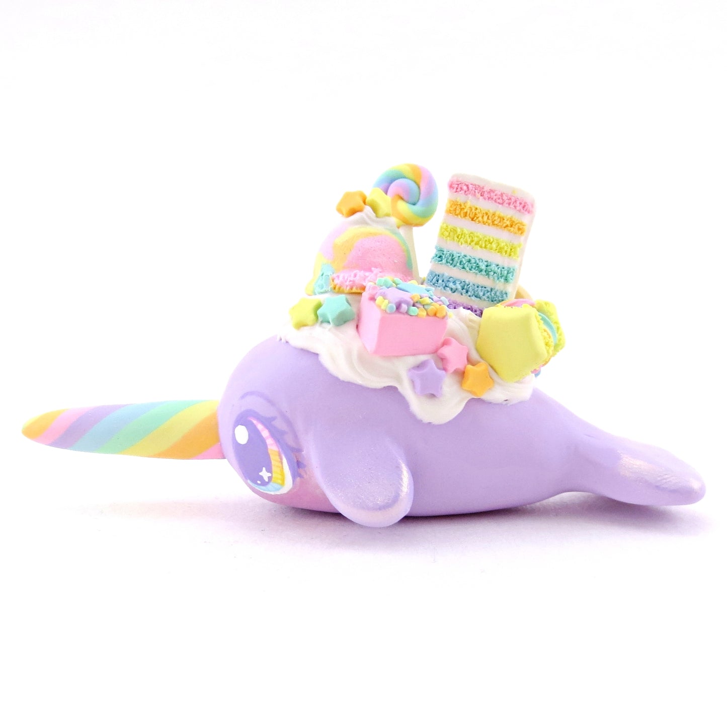 Rainbow Dessert Purple Narwhal Figurine - Polymer Clay Rainbow Animals