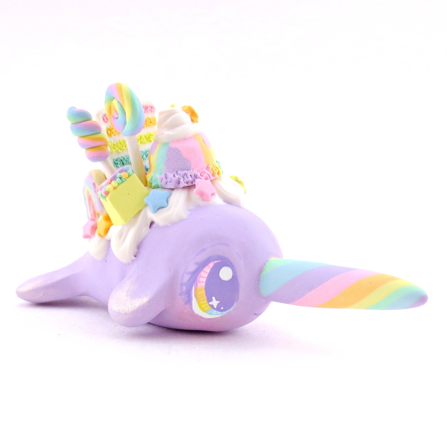 Rainbow Dessert Purple Narwhal Figurine - Polymer Clay Rainbow Animals