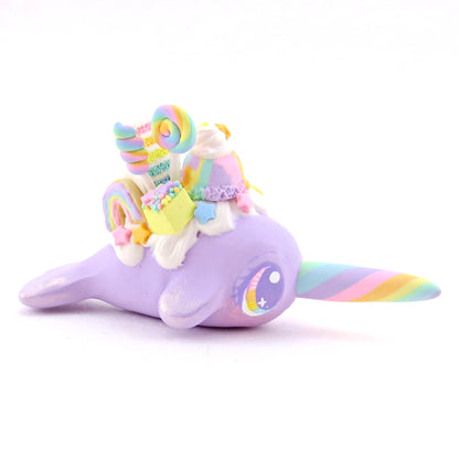 Rainbow Dessert Purple Narwhal Figurine - Polymer Clay Rainbow Animals