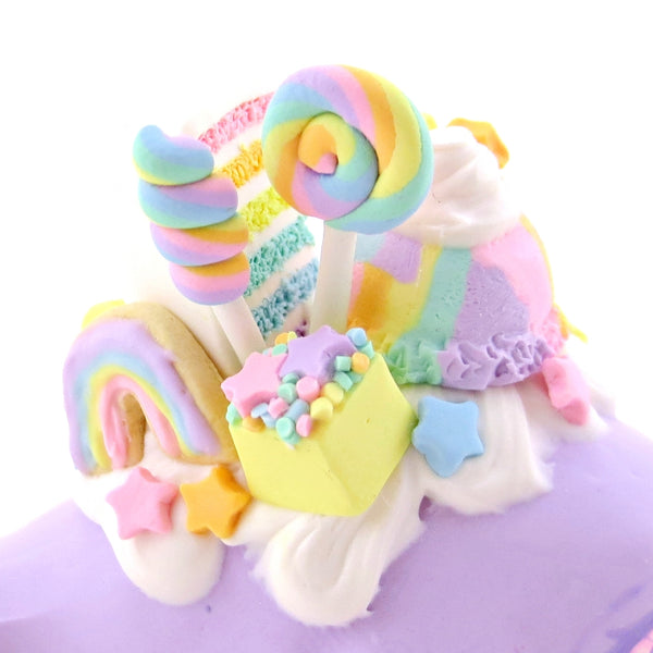Rainbow Dessert Purple Narwhal Figurine - Polymer Clay Rainbow Animals