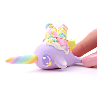 Rainbow Dessert Purple Narwhal Figurine - Polymer Clay Rainbow Animals