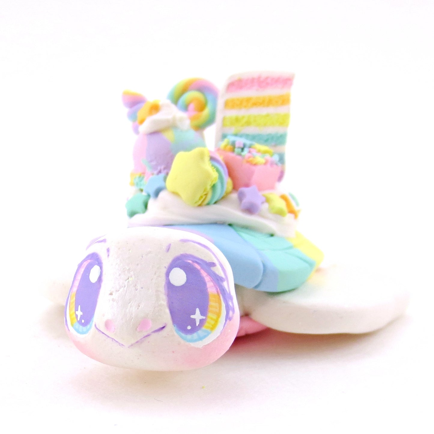 Rainbow Shell Dessert Turtle Figurine - Polymer Clay Rainbow Animals