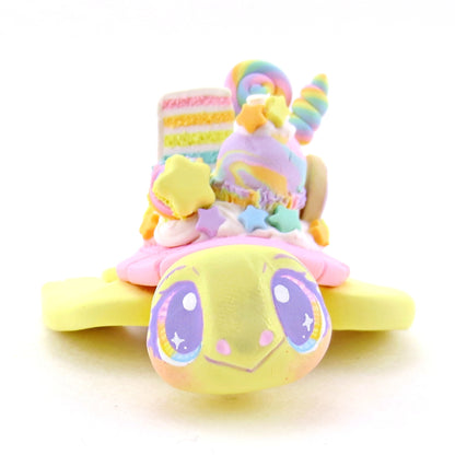 Yellow and Pink Rainbow Dessert Turtle Figurine - Polymer Clay Rainbow Animals