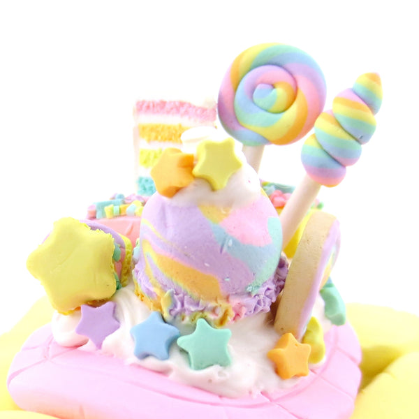 Yellow and Pink Rainbow Dessert Turtle Figurine - Polymer Clay Rainbow Animals