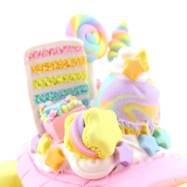 Yellow and Pink Rainbow Dessert Turtle Figurine - Polymer Clay Rainbow Animals