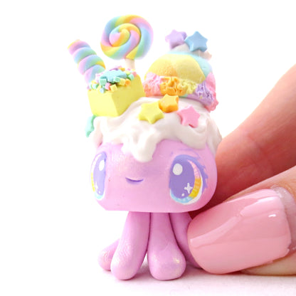 Lilac Rainbow Dessert Jellyfish Figurine - Polymer Clay Rainbow Animals