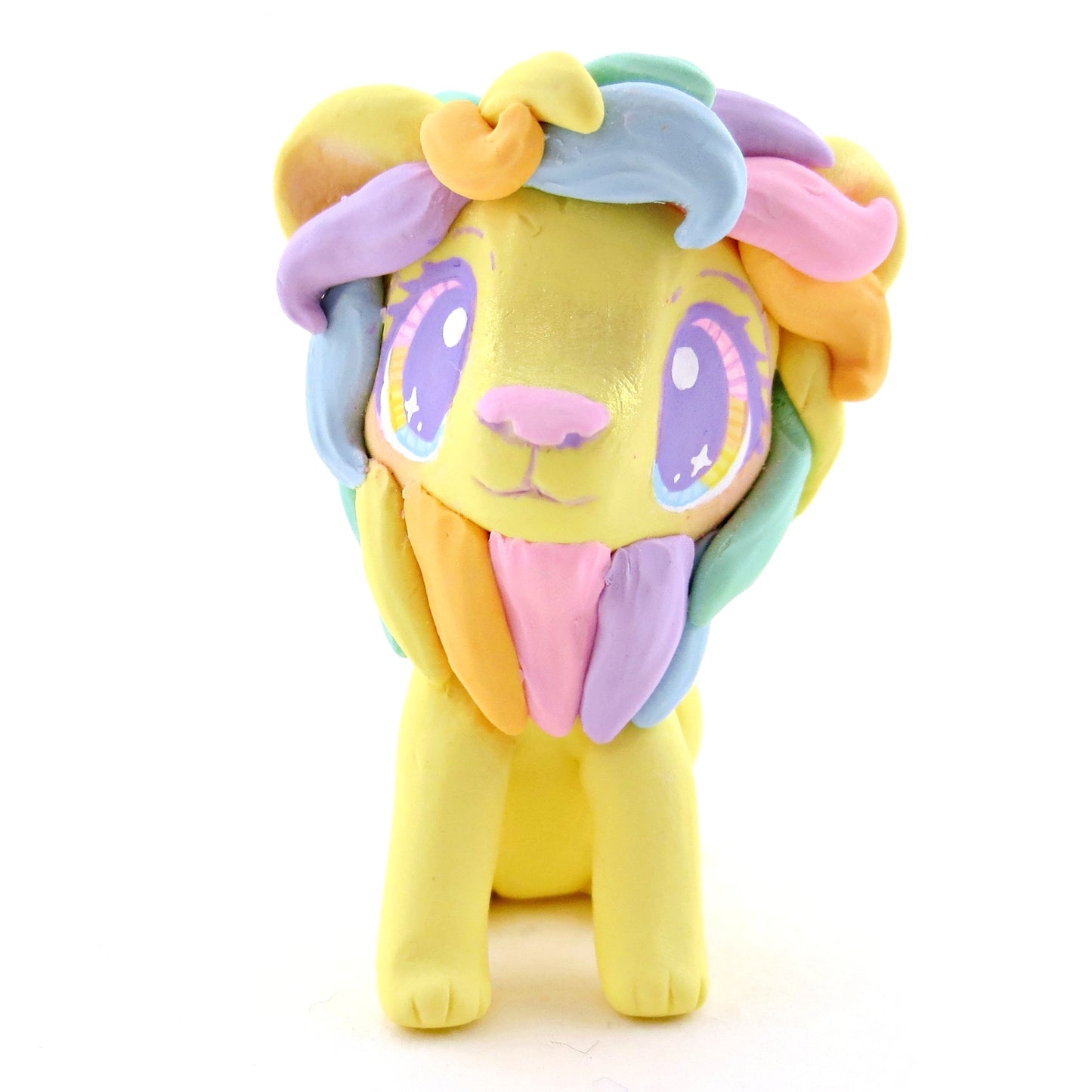 Yellow Rainbow Mane Lion Figurine - Polymer Clay Rainbow Animals