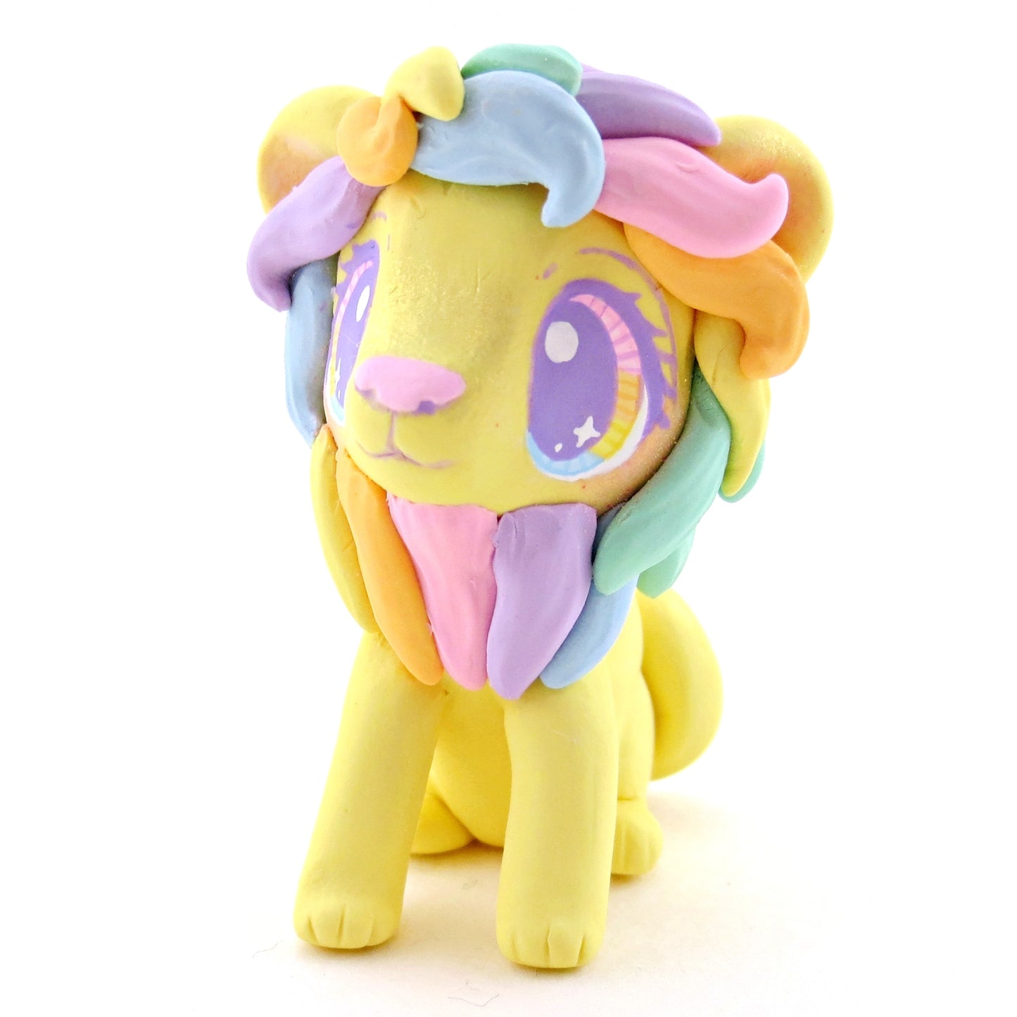 Yellow Rainbow Mane Lion Figurine - Polymer Clay Rainbow Animals