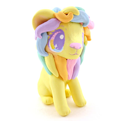 Yellow Rainbow Mane Lion Figurine - Polymer Clay Rainbow Animals