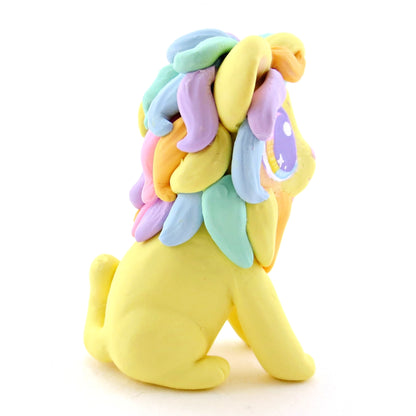 Yellow Rainbow Mane Lion Figurine - Polymer Clay Rainbow Animals