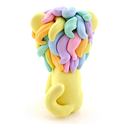 Yellow Rainbow Mane Lion Figurine - Polymer Clay Rainbow Animals