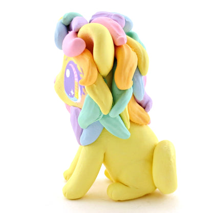 Yellow Rainbow Mane Lion Figurine - Polymer Clay Rainbow Animals