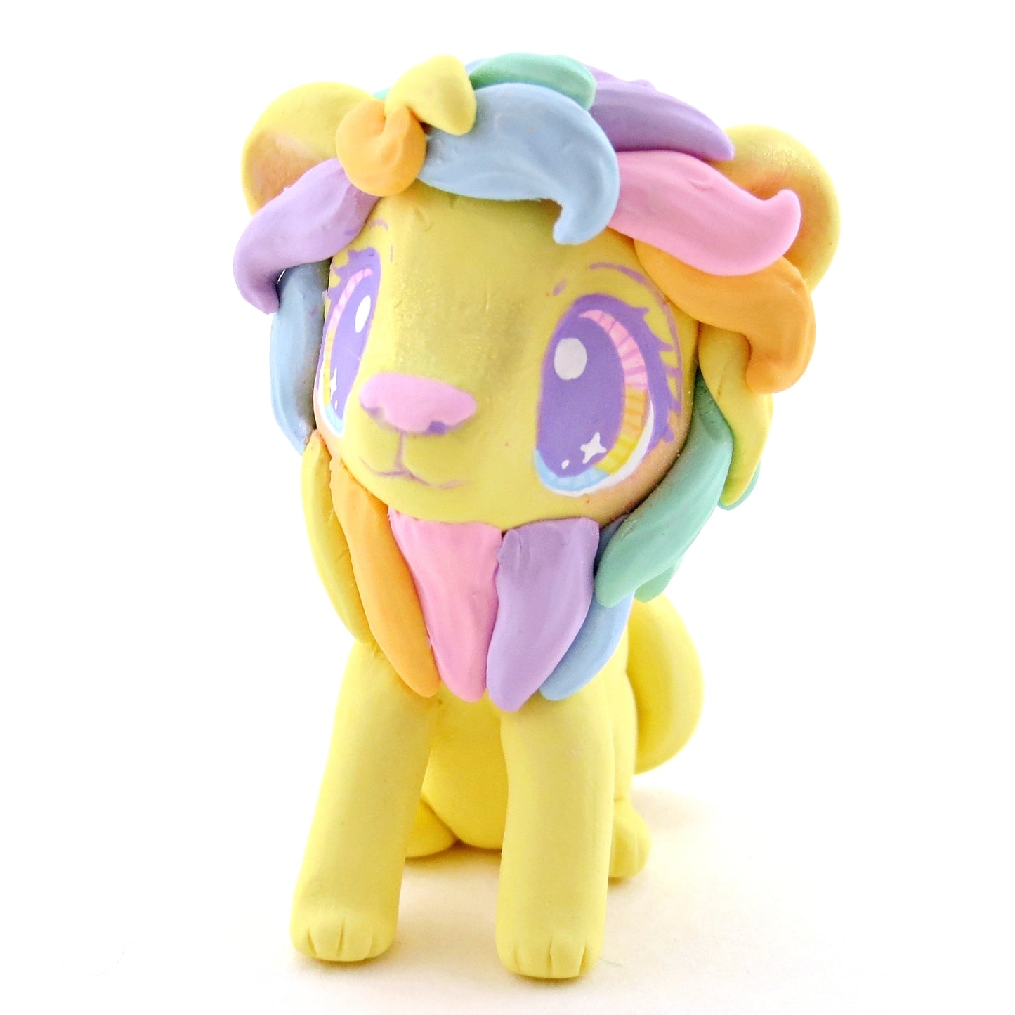 Yellow Rainbow Mane Lion Figurine - Polymer Clay Rainbow Animals