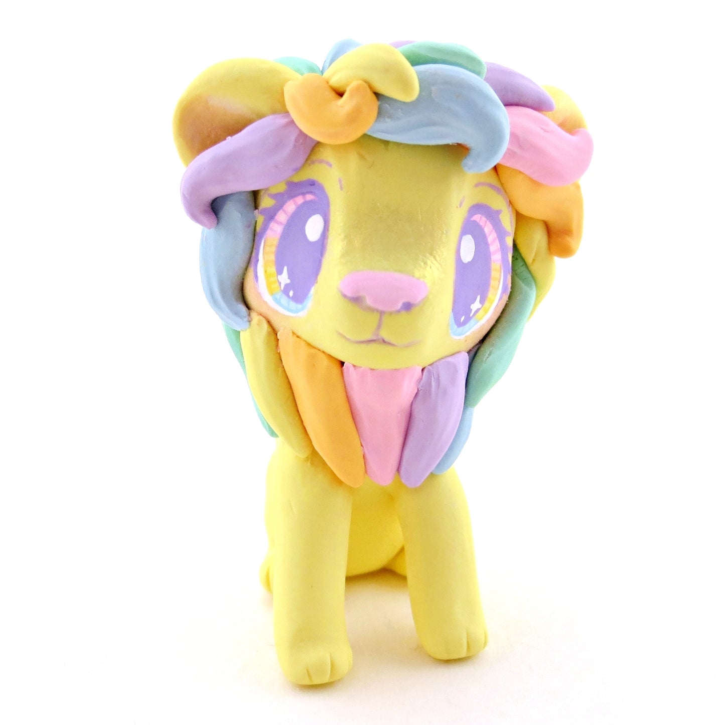 Yellow Rainbow Mane Lion Figurine - Polymer Clay Rainbow Animals