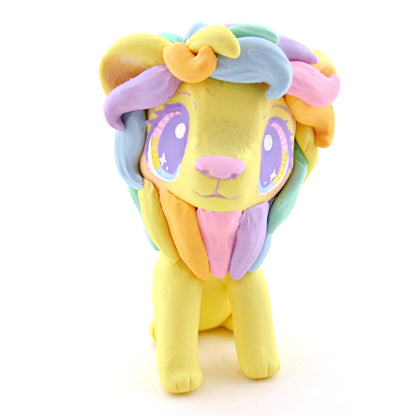 Yellow Rainbow Mane Lion Figurine - Polymer Clay Rainbow Animals