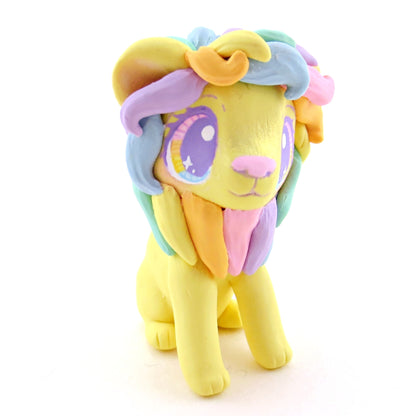 Yellow Rainbow Mane Lion Figurine - Polymer Clay Rainbow Animals