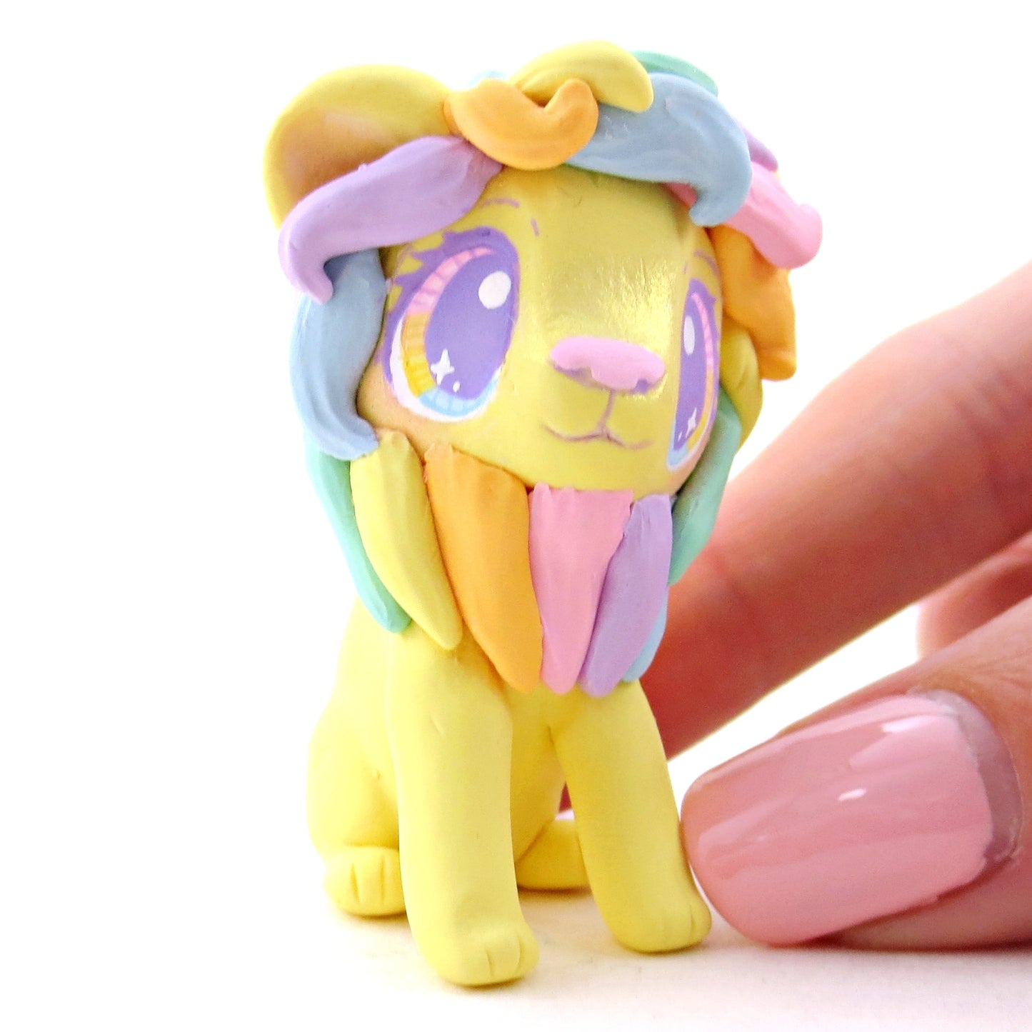 Yellow Rainbow Mane Lion Figurine - Polymer Clay Rainbow Animals