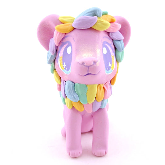 Lilac Rainbow Mane Lion Figurine - Polymer Clay Rainbow Animals