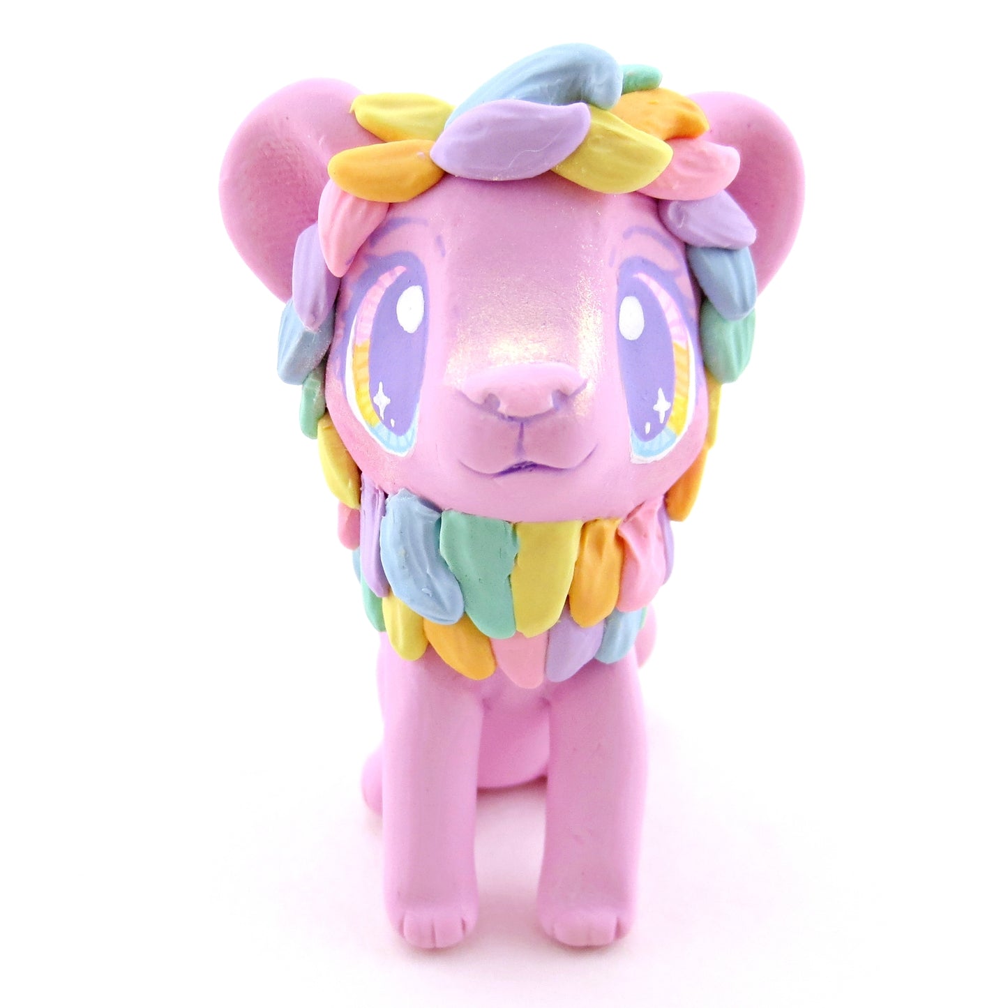 Lilac Rainbow Mane Lion Figurine - Polymer Clay Rainbow Animals