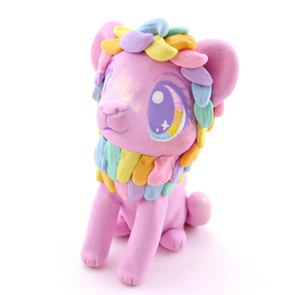 Lilac Rainbow Mane Lion Figurine - Polymer Clay Rainbow Animals