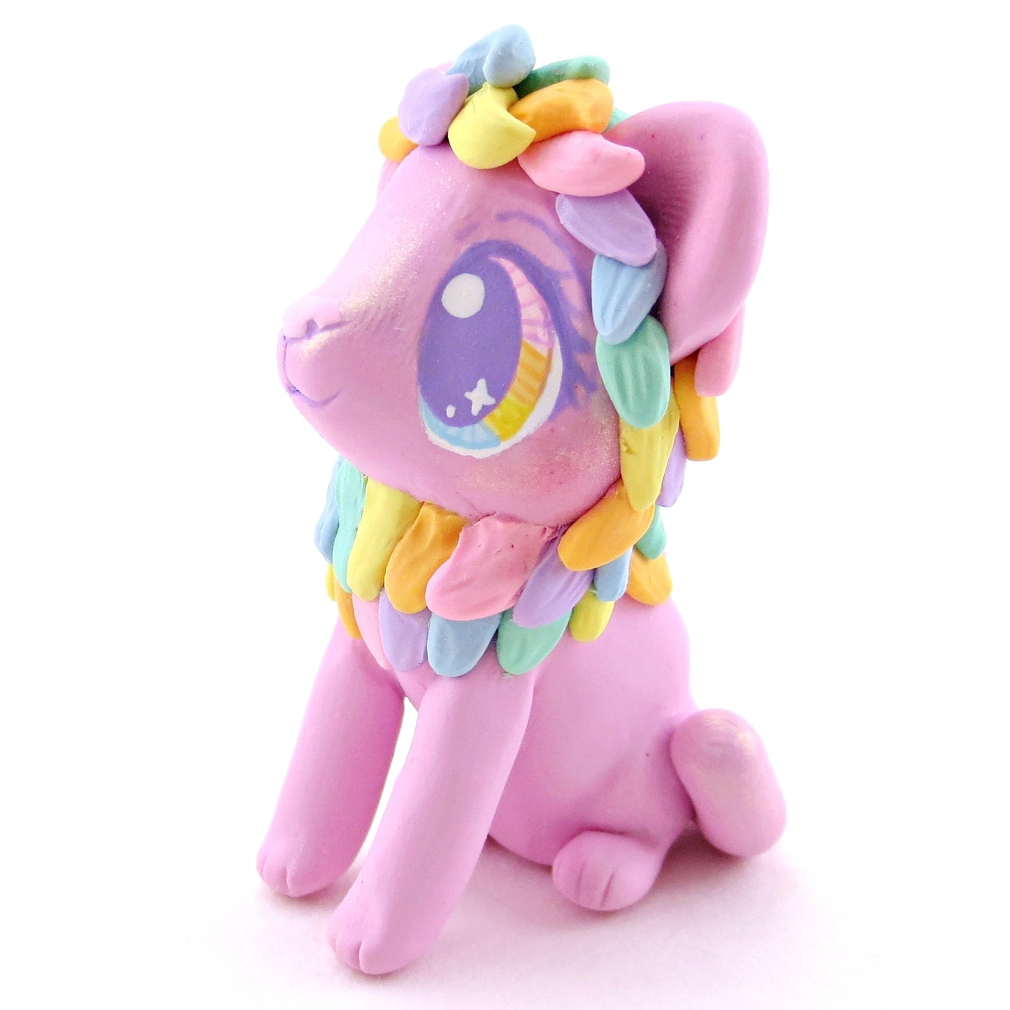 Lilac Rainbow Mane Lion Figurine - Polymer Clay Rainbow Animals