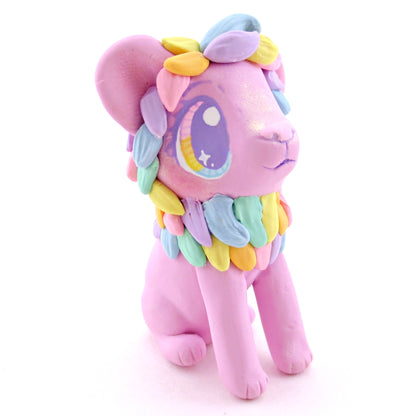 Lilac Rainbow Mane Lion Figurine - Polymer Clay Rainbow Animals