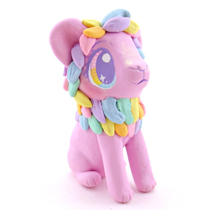 Lilac Rainbow Mane Lion Figurine - Polymer Clay Rainbow Animals