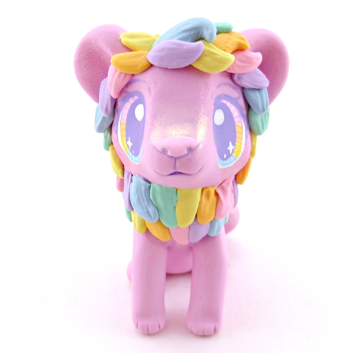 Lilac Rainbow Mane Lion Figurine - Polymer Clay Rainbow Animals