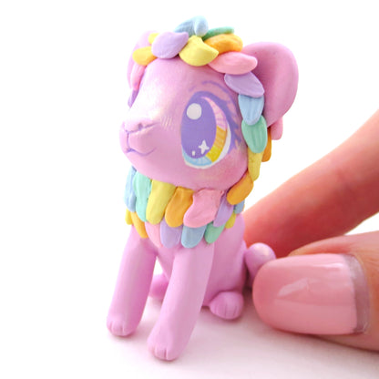 Lilac Rainbow Mane Lion Figurine - Polymer Clay Rainbow Animals