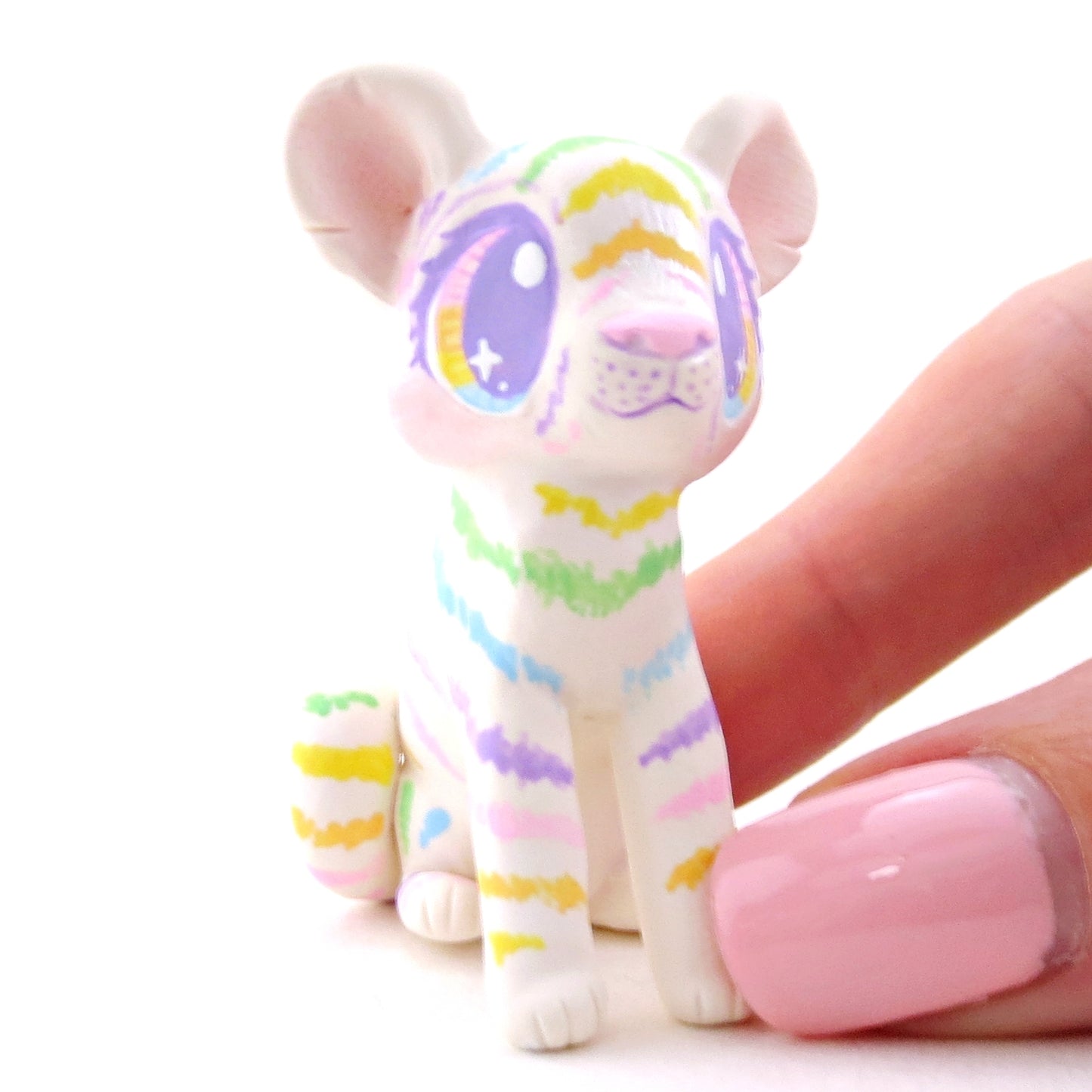 Rainbow Tiger Cub Figurine - Version 1 - Polymer Clay Rainbow Animals