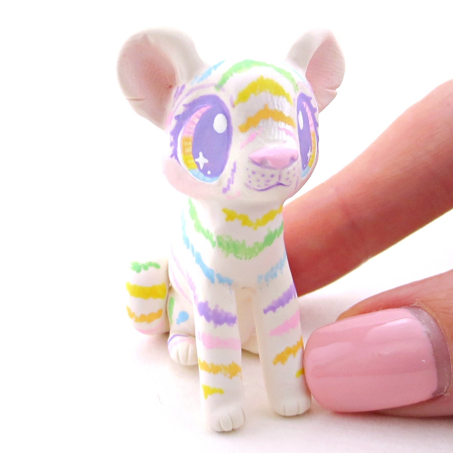 Rainbow Tiger Cub Figurine - Version 1 - Polymer Clay Rainbow Animals